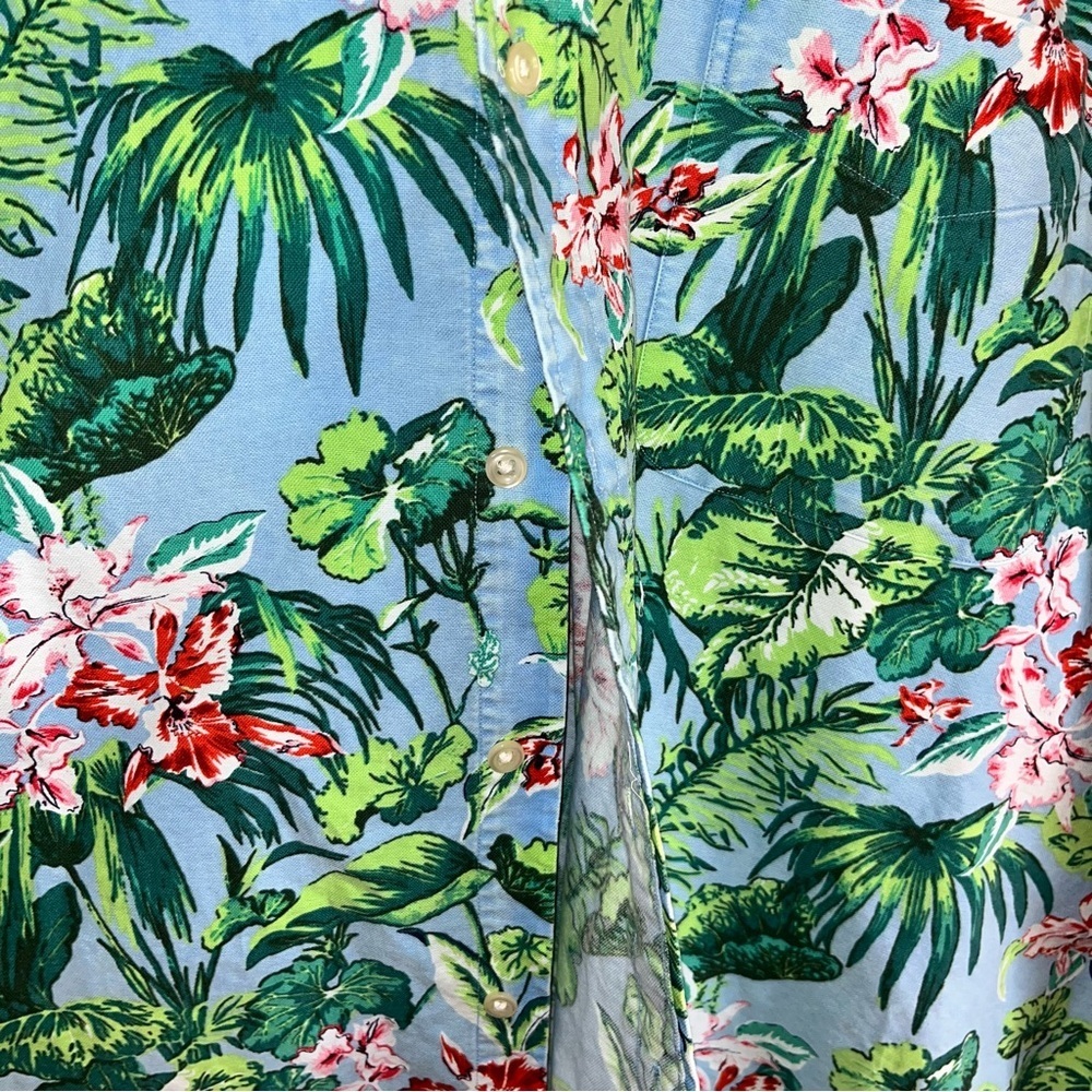 Ralph Lauren Tropical Floral Hawaiian Shirt Blue Green Short Sleeve Button Down - Picture 3 of 4